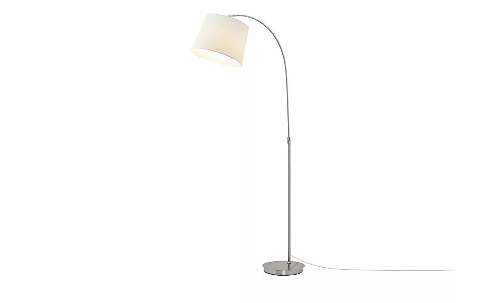 Bogenleuchte, 1-flammig, Stoffschirm weiß - silber - 59 cm - 160 cm - Lampe günstig online kaufen