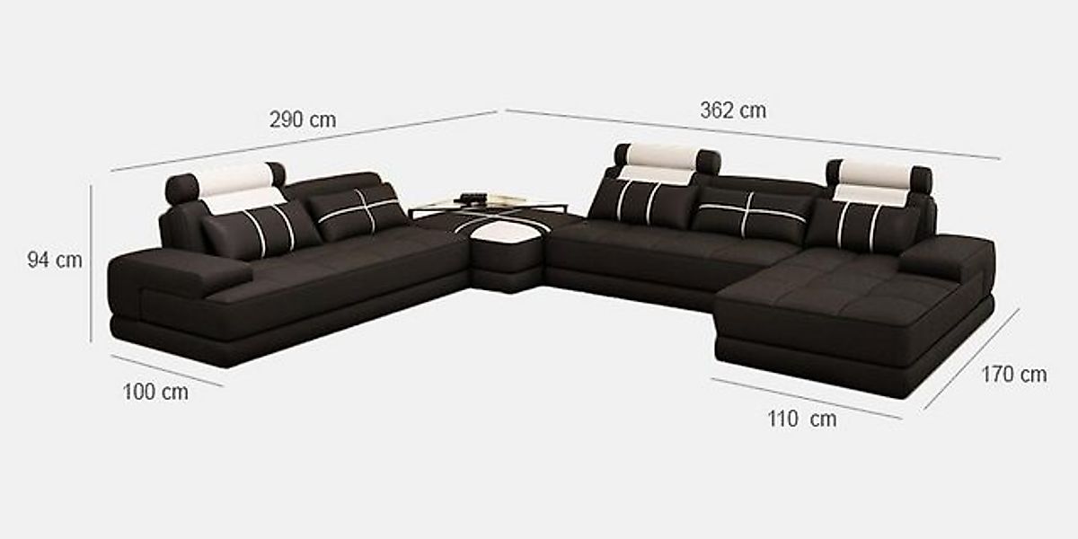 Xlmoebel Ecksofa Sofa mit USB-Anschluss, großes Ledersofa in Schwarz-Weiß v günstig online kaufen