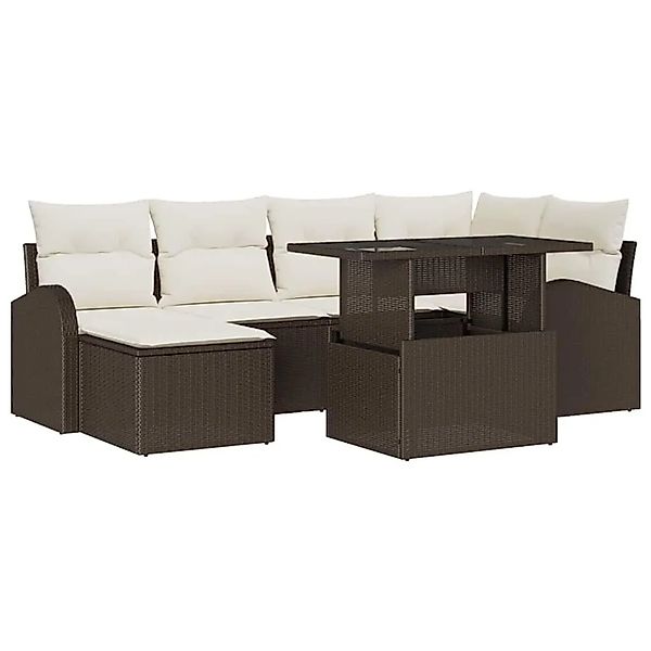 vidaXL Garten-Sofa-Set mit Kissen 7-Tlg Braun und Creme 3348674 günstig online kaufen