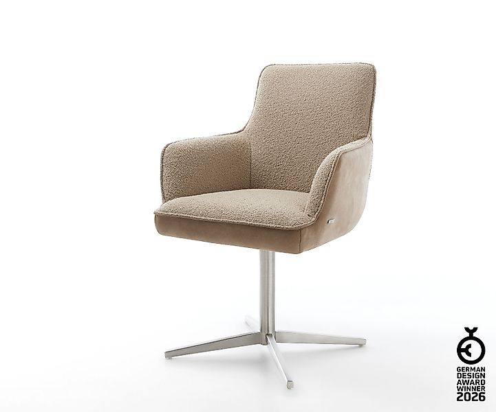 Drehstuhl Heira-Flex mit Armlehnen Materialmix Schlamm Fußkreuz Edelstahl 3 günstig online kaufen