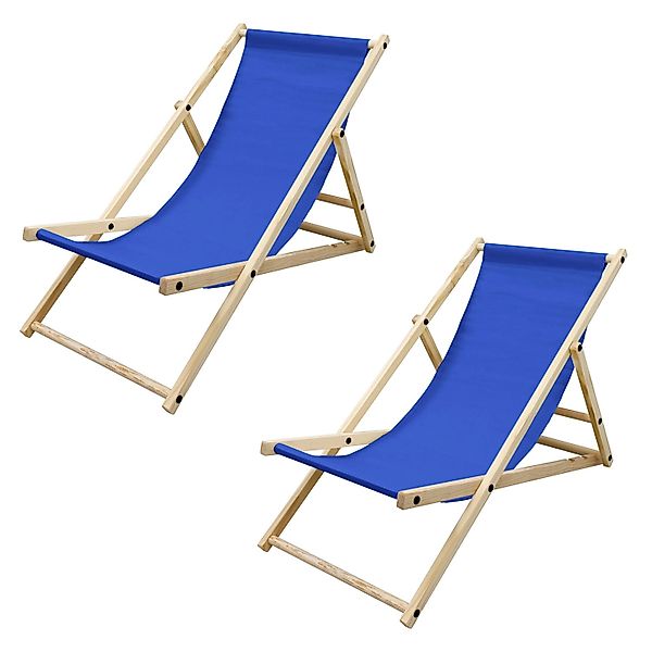 ECD Germany 2Er Set Liegestuhl Klappbar Blau aus Holz Verstellbare Rückenle günstig online kaufen