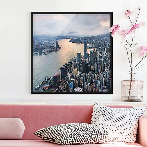 Bild mit Rahmen Hongkong bei Sonnenaufgang günstig online kaufen