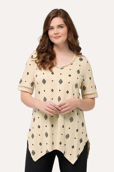 Ulla Popken Longshirt T-Shirt Rhomben V-Ausschnitt günstig online kaufen