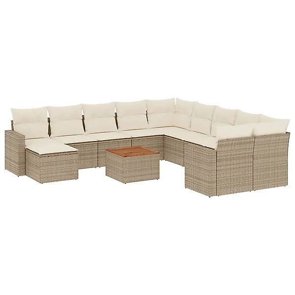 vidaXL 12-Tlg Garten-Sofagarnitur mit Kissen Beige Poly Rattan 3224420 günstig online kaufen