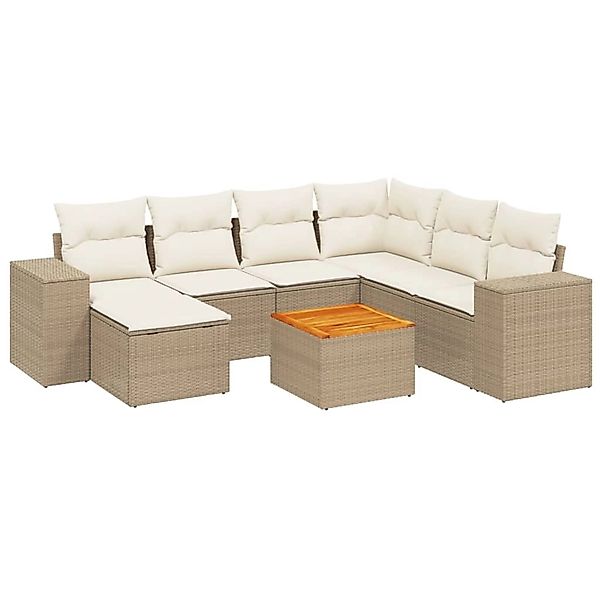 vidaXL 8-Tlg Garten-Sofagarnitur mit Kissen Beige Poly Rattan 3257892 günstig online kaufen