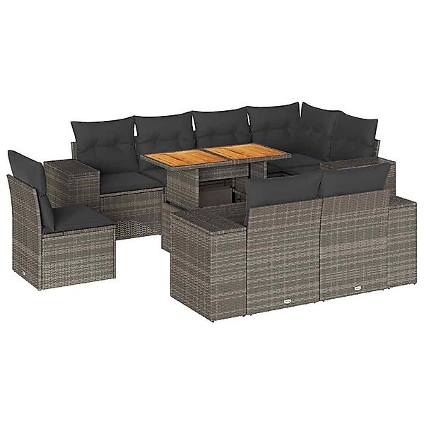 vidaXL 9-Tlg Garten-Sofagarnitur mit Kissen Grau Poly Rattan 3327392 günstig online kaufen