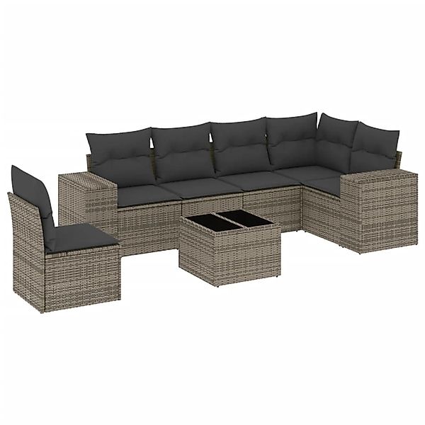 vidaXL 7-Tlg Garten-Sofagarnitur mit Kissen Grau Poly Rattan 3254977 günstig online kaufen