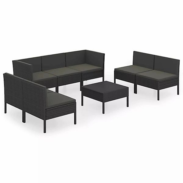 8-tlg. Garten-lounge-set Mit Auflagen Poly Rattan Schwarz günstig online kaufen