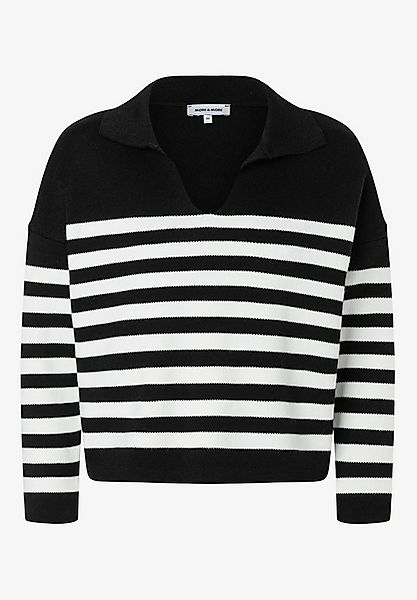 MORE&MORE Wollpullover MORE & MORE Streifenpullover mit Kragen schwarz günstig online kaufen