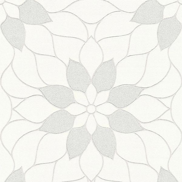 Bricoflor Mosaik Tapete Floral Moderne Vlies Mustertapete Weiß Grau mit Sil günstig online kaufen