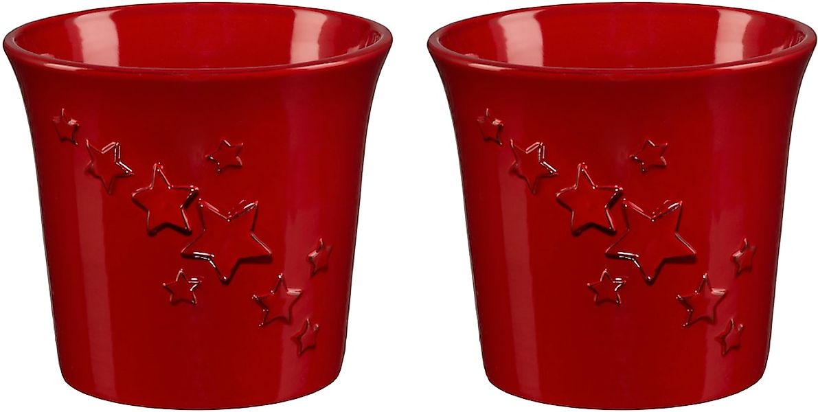 Creativ deco Übertopf "Weihnachtsdeko rot" mit Sternen-Relief günstig online kaufen