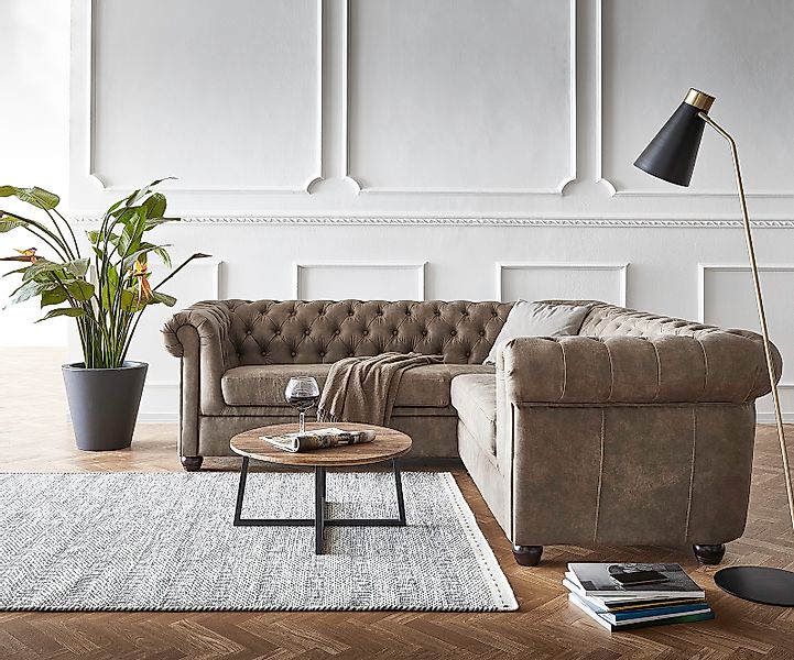 Ecksofa Chesterfield 209x200 cm Taupe Abgesteppt günstig online kaufen