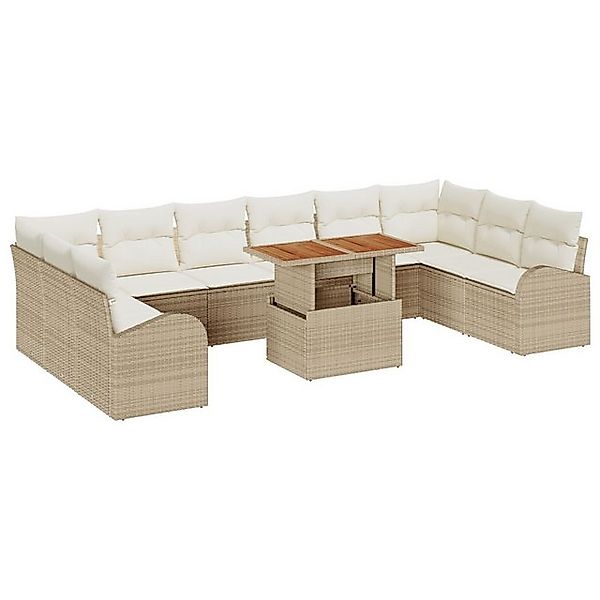 vidaXL Loungesofa 11-teiliges Garten Essset mit Kissen Beige Poly Rattan, 1 günstig online kaufen