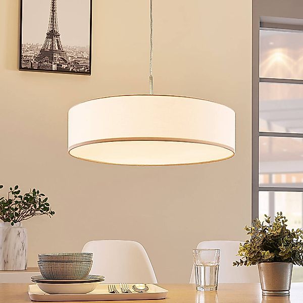 Lindby Hängeleuchte Sebatin, Ø 50 cm, beige, Stoff, E27 günstig online kaufen