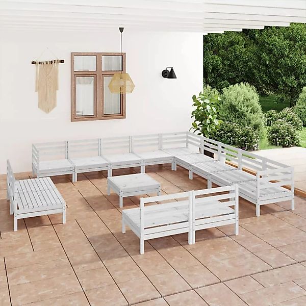 14-tlg. Garten-lounge-set Massivholz Kiefer Weiß günstig online kaufen
