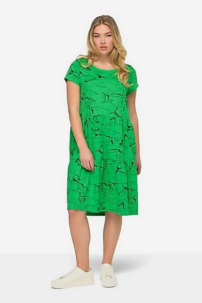 Laurasøn Midikleid Jerseykleid A-Line Fische-Print Rundhals Volants günstig online kaufen