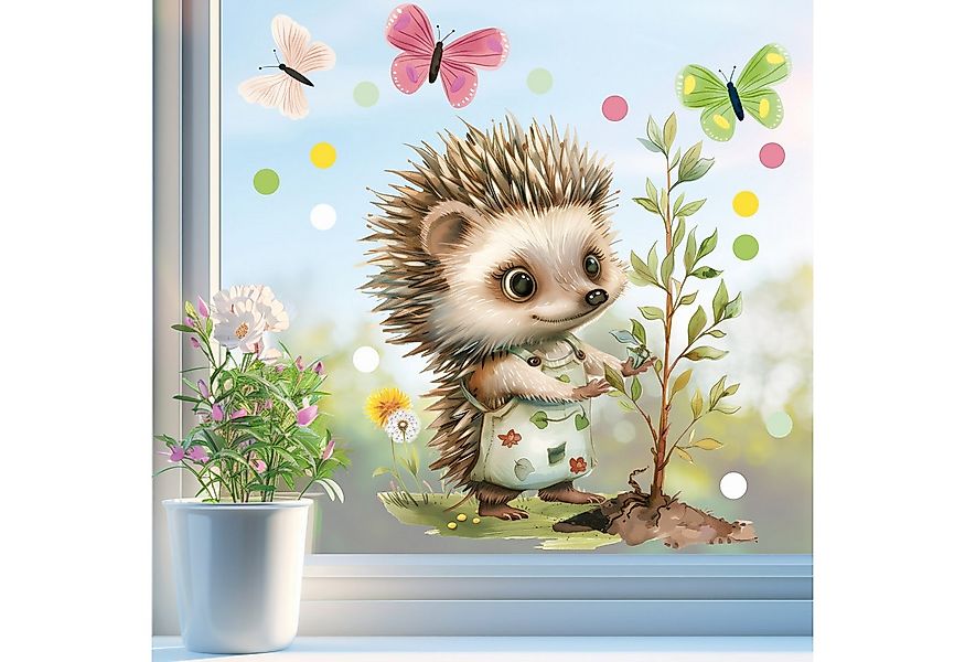 Sunnywall Fensterdekoration wiederverwendbares Fensterbild Igel Gärtnerin B günstig online kaufen