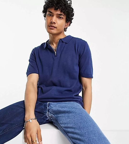 Reclaimed Vintage – Inspired – Kurzärmliges Strick-Polohemd in Marineblau m günstig online kaufen