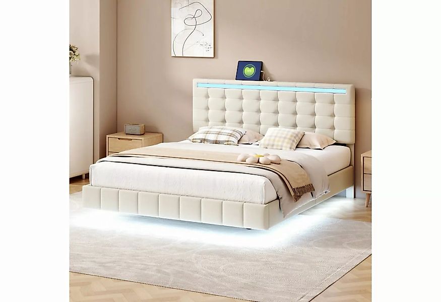 Sweiko Polsterbett (Doppelbett mit LED-Beleuchtung und USB-Ladestation, gep günstig online kaufen