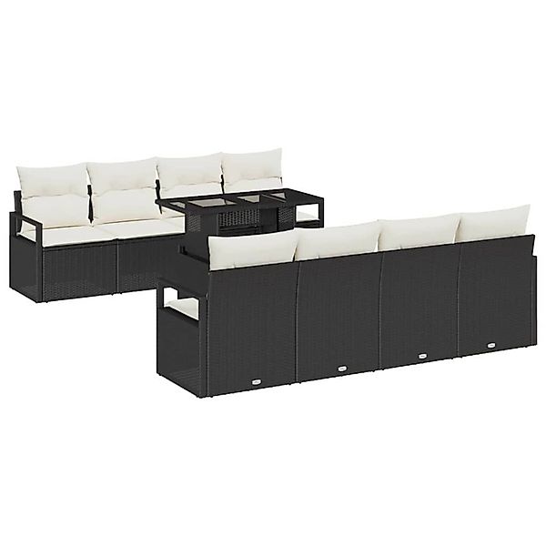 vidaXL Garten-Sofa-Set mit Speicher 9-Tlg Schwarz Poly Rattan 3357520 günstig online kaufen