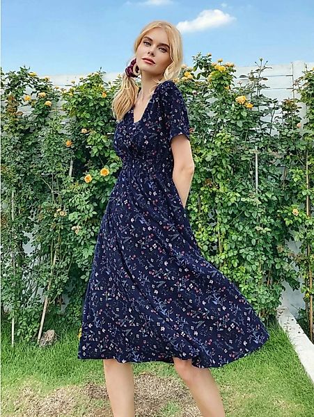 jalleria Dirndl 2 Stücke Damen-Sommerkleid mit kurzen Ärmeln und Blumendruc günstig online kaufen