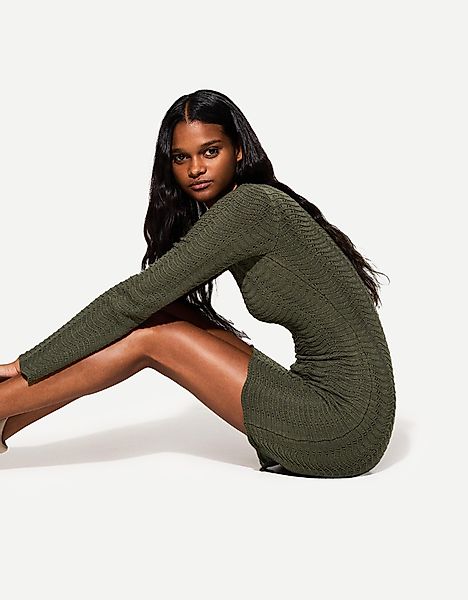 Bershka Midikleid Mit Stehkragen Damen L Khaki günstig online kaufen