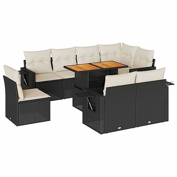 vidaXL 9-Tlg Garten-Sofagarnitur mit Kissen Schwarz Poly Rattan 3327164 günstig online kaufen