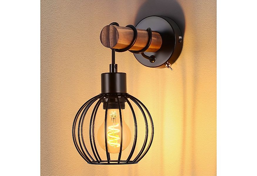 Nettlife Wandleuchte Holz Innen Wandlampe Vintage mit Schalter, mit Schalte günstig online kaufen
