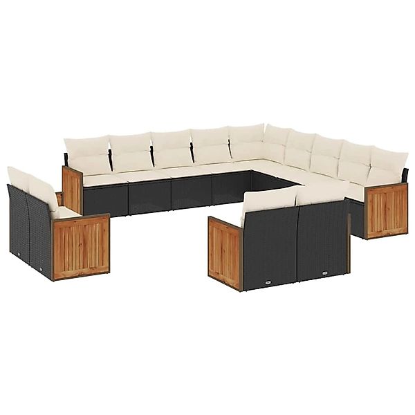 vidaXL 13-Tlg Garten-Sofagarnitur mit Kissen Schwarz Poly Rattan 3260607 günstig online kaufen