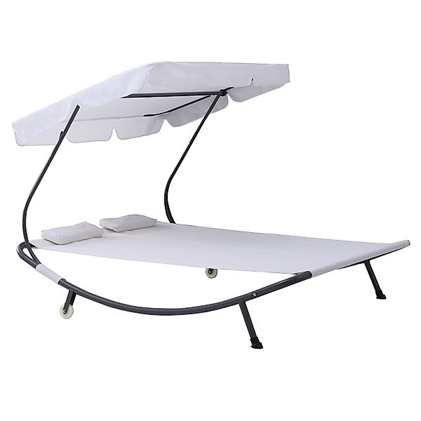 Outsunny® Doppelliege Sonnenliege Relaxliege rollbar mit Dach Stahl Cremewe günstig online kaufen