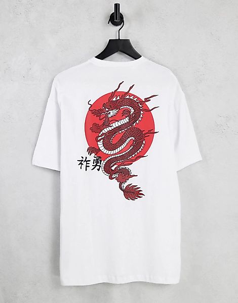 Selected Homme – Oversize-T-Shirt in Weiß mit Drachen-Print am Rücken günstig online kaufen