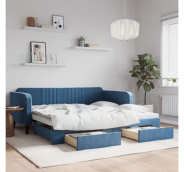 vidaXL Bett, Tagesbett Ausziehbar mit Schubladen Blau 100x200 cm Samt günstig online kaufen