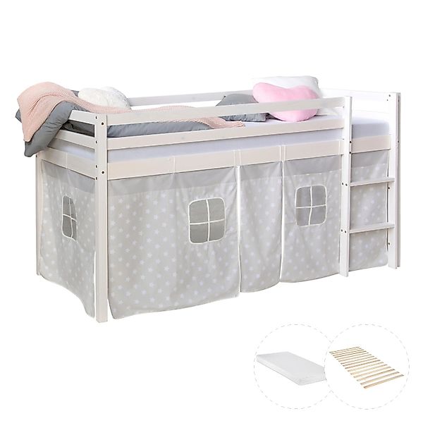 Homestyle4u Hochbett 90x200 Weiß mit Lattenrost und Matratze 2771 günstig online kaufen