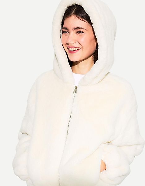 Bershka Kapuzenjacke Aus Kunstfell Damen Xs Grbrochenes Weiss günstig online kaufen