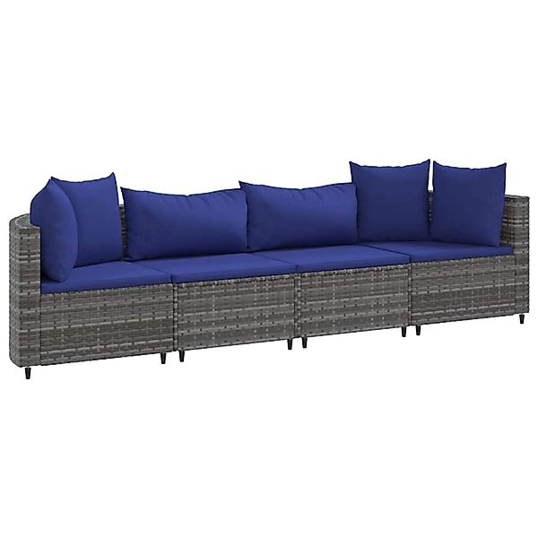 vidaXL 4-Tlg Garten-Sofagarnitur mit Kissen Grau Poly Rattan 3308463 günstig online kaufen