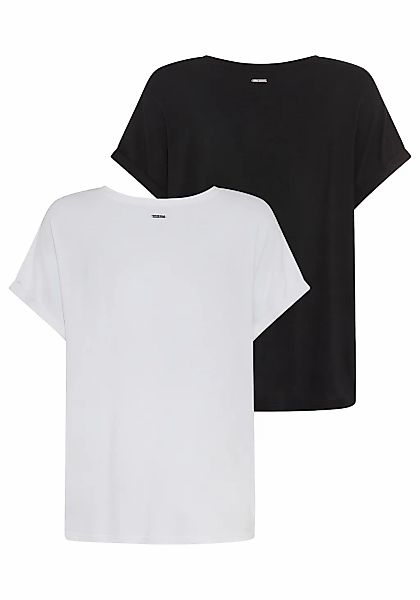 Laura Scott CURVE T-Shirt, (2 tlg.), im 2er Pack mit modischem Ärmelaufschl günstig online kaufen