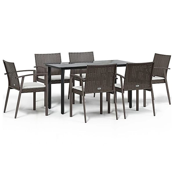 vidaXL 7-Tlg Garten-Essgruppe mit Kissen Poly Rattan und Stahl 3186990 günstig online kaufen
