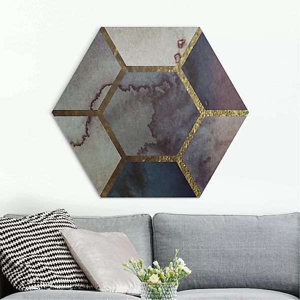 Hexagon-Alu-Dibond Bild Hexagonträume Aquarell Muster günstig online kaufen