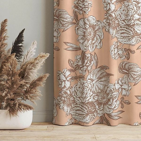 Vorhang Kupferstich Blütenbouquet günstig online kaufen