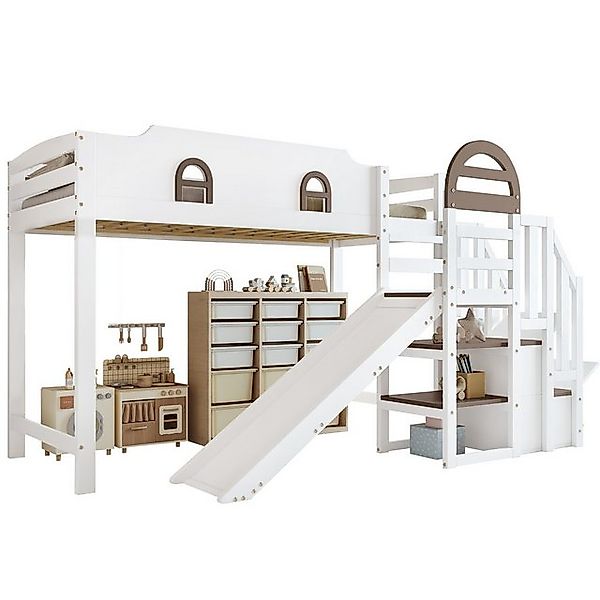 REDOM Kinderbett mit Handlauf, mit Fenster, Rutsche & Treppe, 2 Staufächer günstig online kaufen