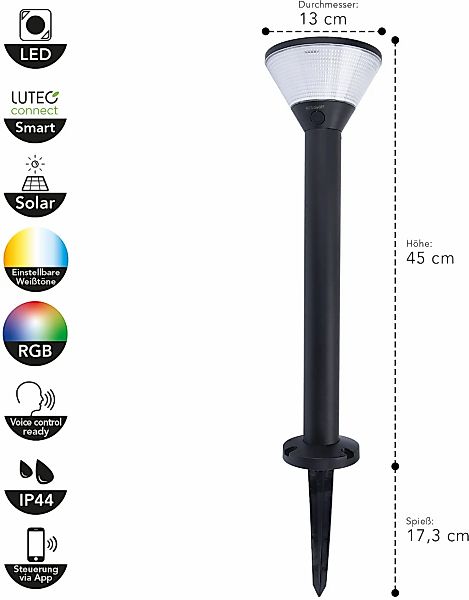 LUTEC LED Solarleuchte "LED-Solar-Aussenstehl. KARLO" LED-Board RGB günstig online kaufen