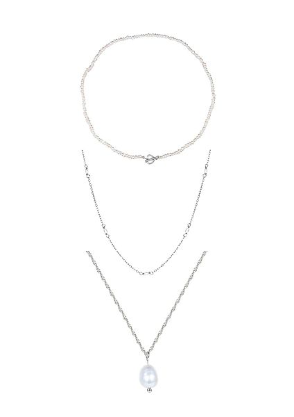Hey Happiness Perlenketten-Set 3er Layer Silber günstig online kaufen