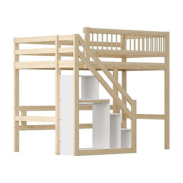 HAUSS SPLOE Etagenbett 90x 200 cm Massivholzbett, Treppe mit Aufbewahrungss günstig online kaufen