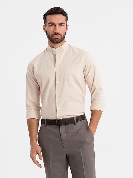 OMBRE Langarmhemd Herren Leinenhemd mit Stehkragen günstig online kaufen