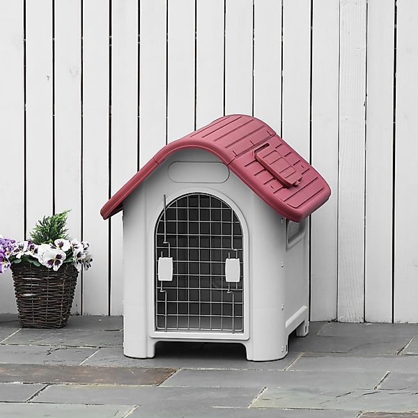 PawHut Hundehütte Outdoor, Hundehaus mit Dachluke, Tor, Unterschlupf für kl günstig online kaufen