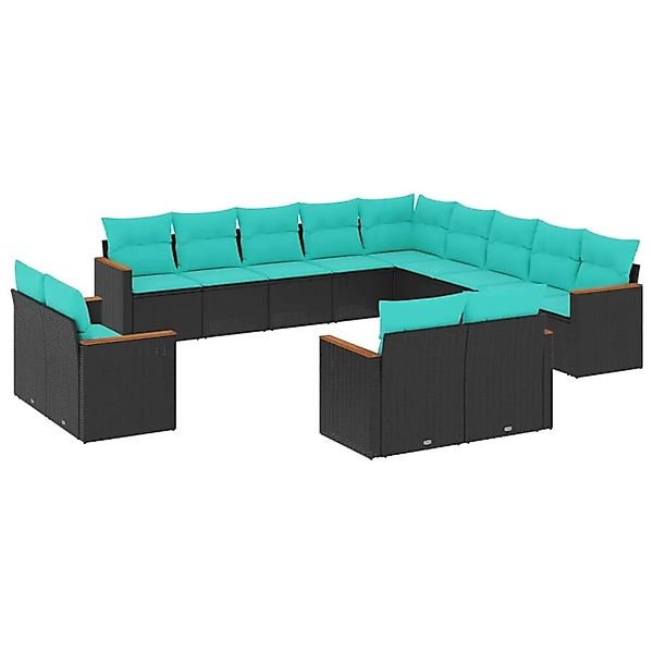 vidaXL 13-Tlg Gartensofa-Set mit Kissen Schwarz Polyrattan 3226526 günstig online kaufen
