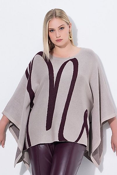 Ulla Popken Pullunder Strick-Poncho Pinselstrich Overzized Rundhals günstig online kaufen