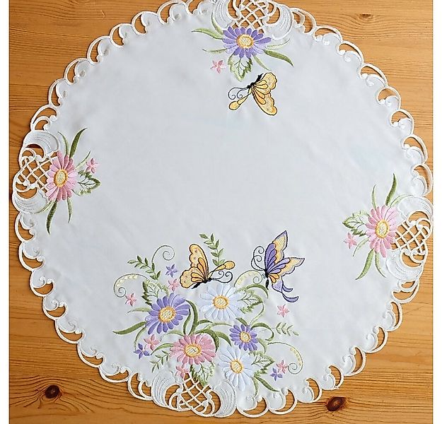 matches21 HOME & HOBBY Tischdecke Mitteldecke Stick Schmetterlinge Ø 60 cm günstig online kaufen