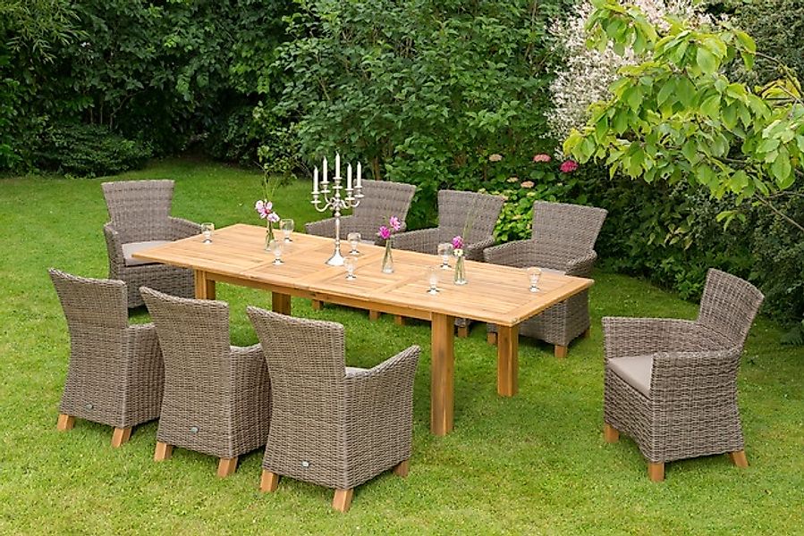 MERXX Garten-Essgruppe »Toskana« 8x Sessel, 1x Doppelausziehtisch 180(220/2 günstig online kaufen
