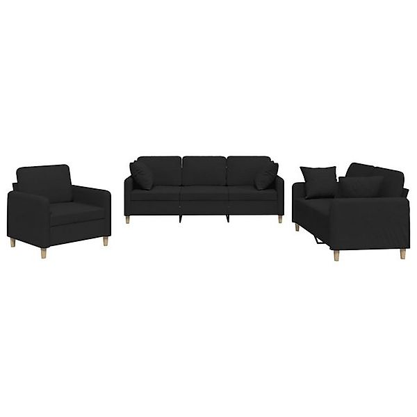 vidaXL Sofa, 3-tlg. Sofagarnitur mit Kissen Schwarz Stoff günstig online kaufen